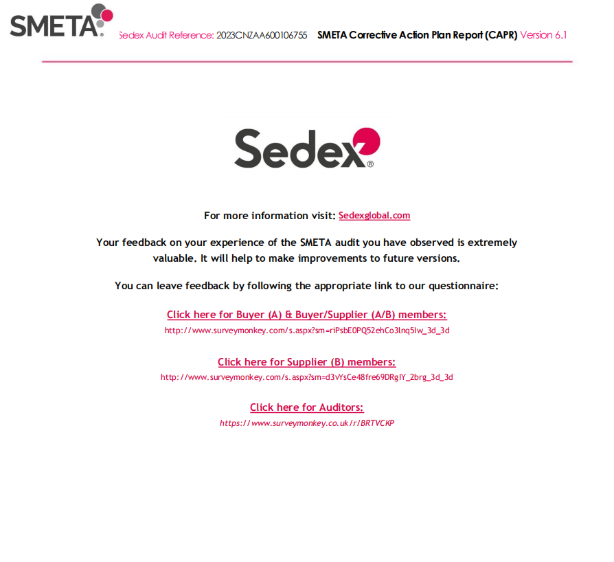 Sedex社会认证已取得